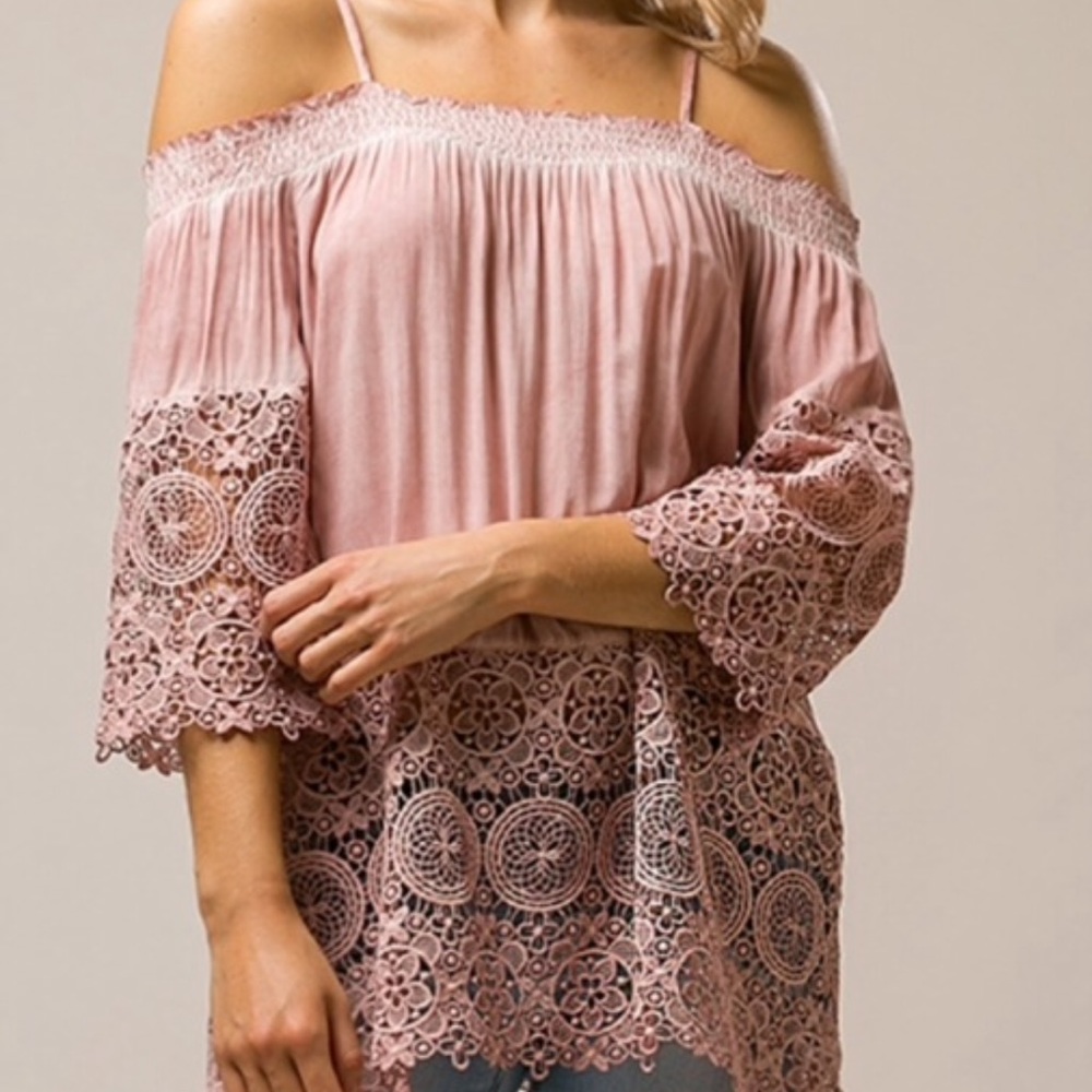 ‼️ Clearance Dusty Rose Crochet Tunic - Picture 3 of 5